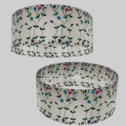 Drum Lamp Shade - P43 - Embroidered Flowers on White, 50cm(d) x 20cm(h)