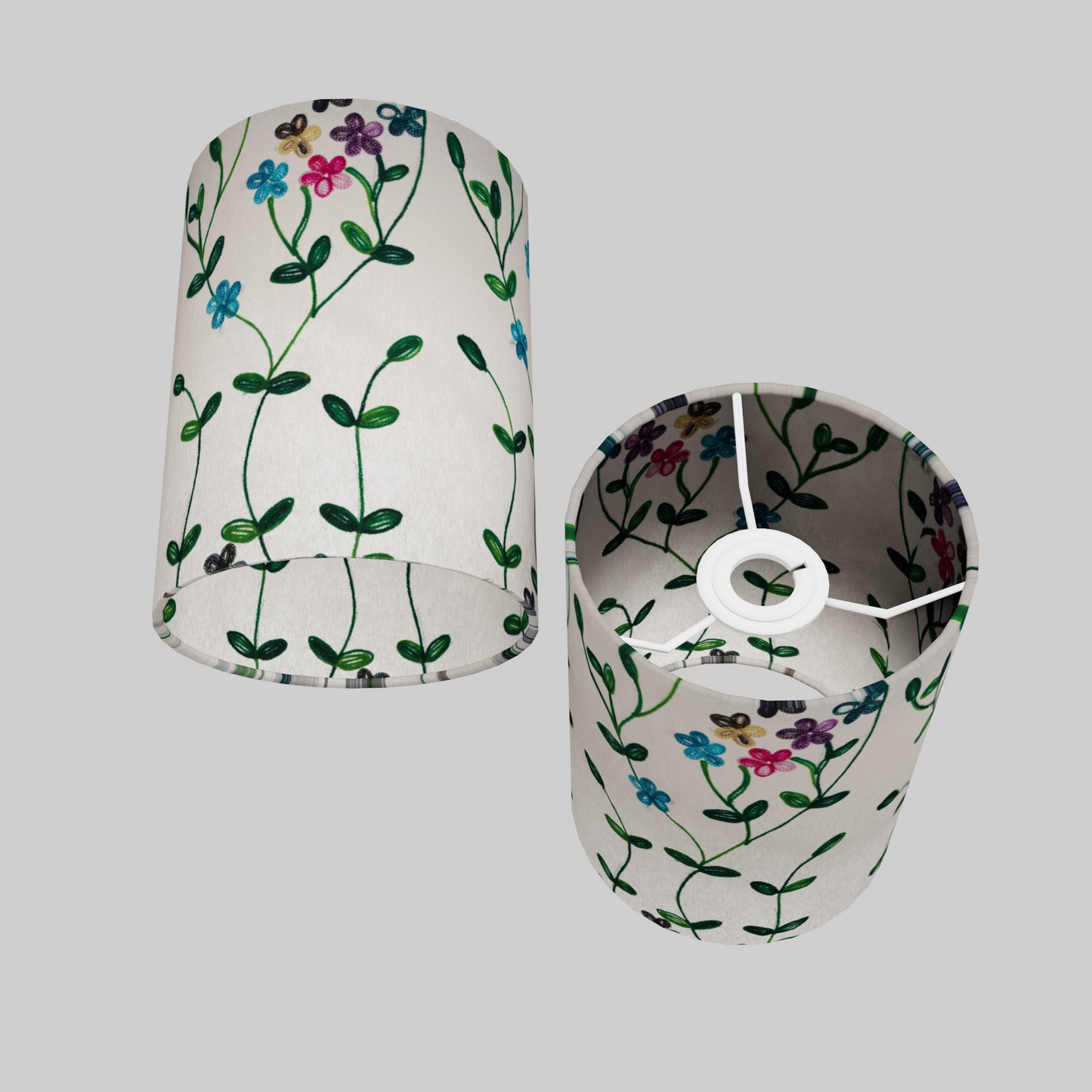 Drum Lamp Shade - P43 ~ Embroidered Flowers on White, 15cm(diameter)