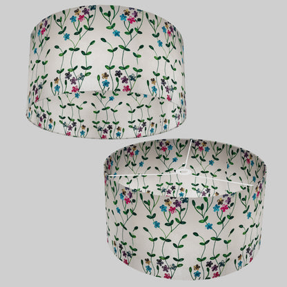 Drum Lamp Shade - P43 - Embroidered Flowers on White, 50cm(d) x 25cm(h)
