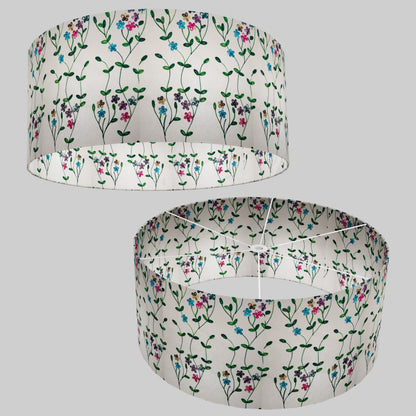 Drum Lamp Shade - P43 - Embroidered Flowers on White, 70cm(d) x 30cm(h)