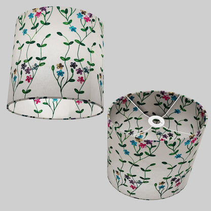Oval Lamp Shade - P43 - Embroidered Flowers on White, 30cm(w) x 30cm(h) x 22cm(d)