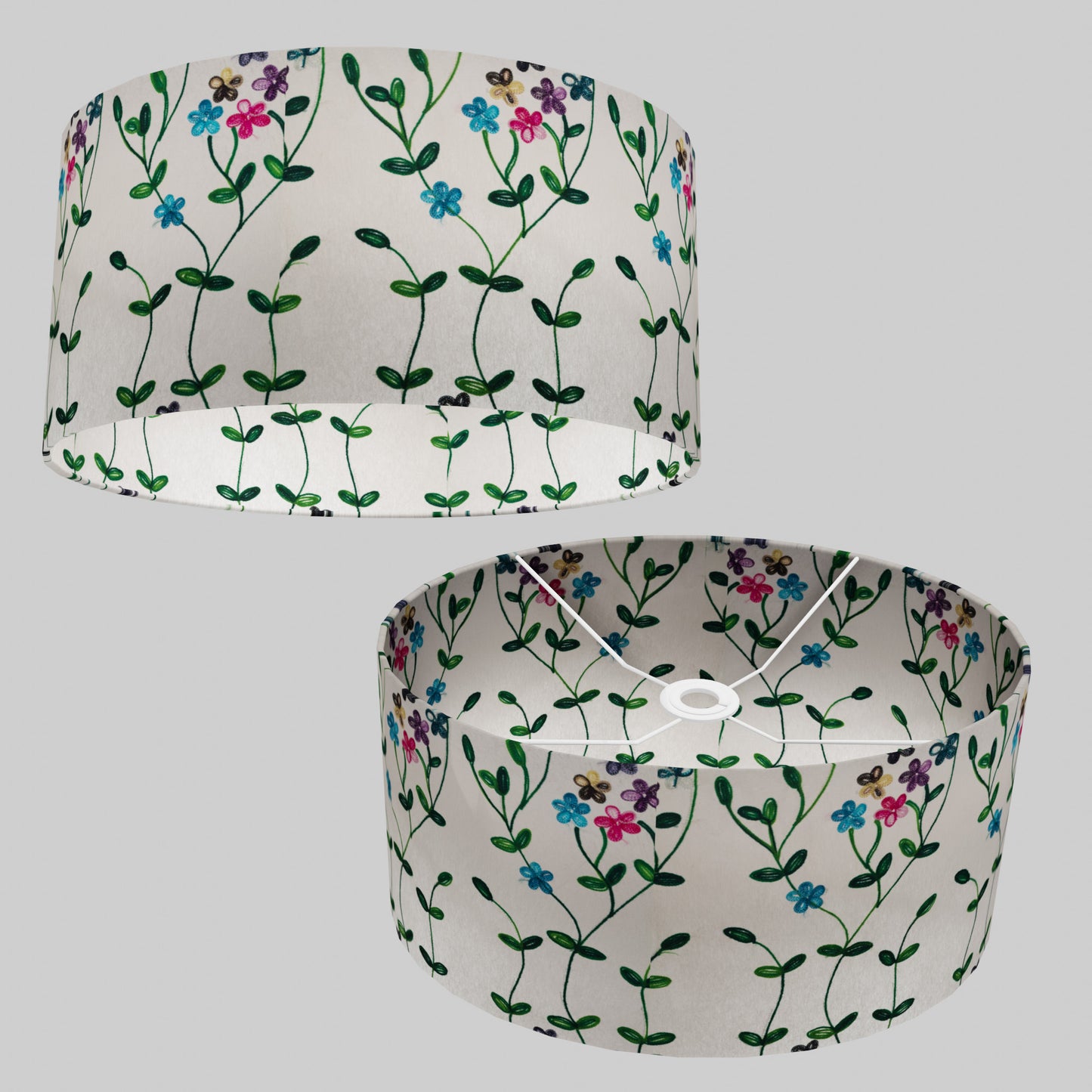 Oval Lamp Shade - P43 - Embroidered Flowers on White, 40cm(w) x 20cm(h) x 30cm(d)