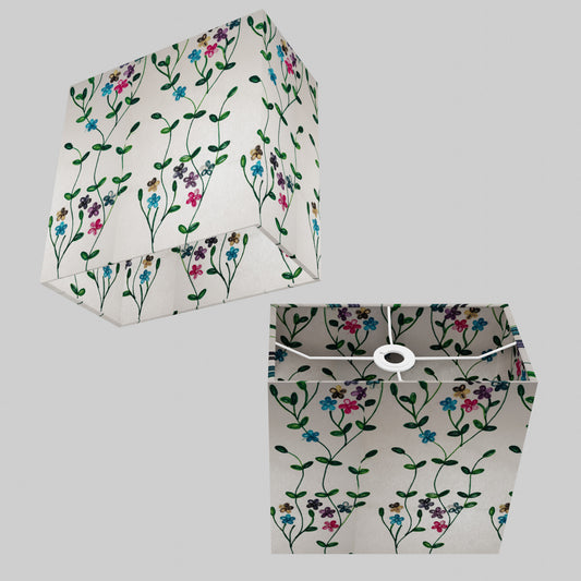 Rectangle Lamp Shade - P43 - Embroidered Flowers on White, 30cm(w) x 30cm(h) x 15cm(d)