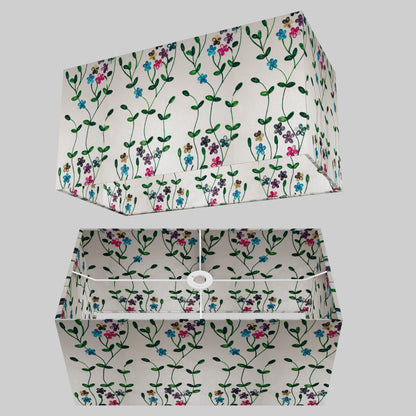 Rectangle Lamp Shade - P43 - Embroidered Flowers on White, 50cm(w) x 25cm(h) x 25cm(d)