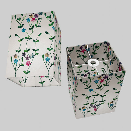 Square Lamp Shade - P43 - Embroidered Flowers on White, 20cm(w) x 30cm(h) x 20cm(d)