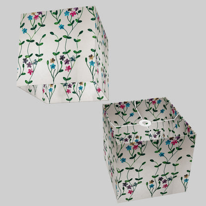 Square Lamp Shade - P43 - Embroidered Flowers on White, 30cm(w) x 30cm(h) x 30cm(d)