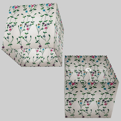 Square Lamp Shade - P43 - Embroidered Flowers on White, 40cm(w) x 40cm(h) x 40cm(d)