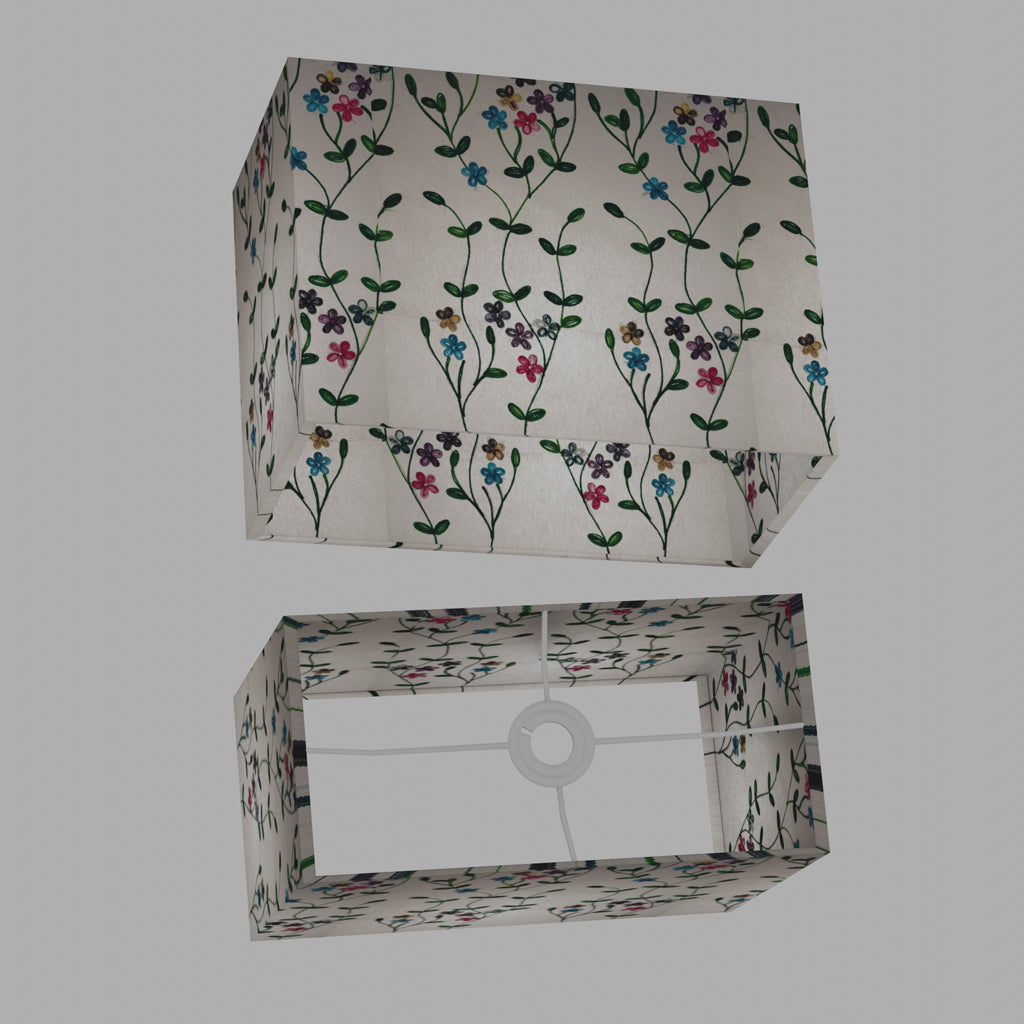 Rectangle Lamp Shade - P43 - Embroidered Flowers on White, 40cm(w) x 30cm(h) x 20cm(d)