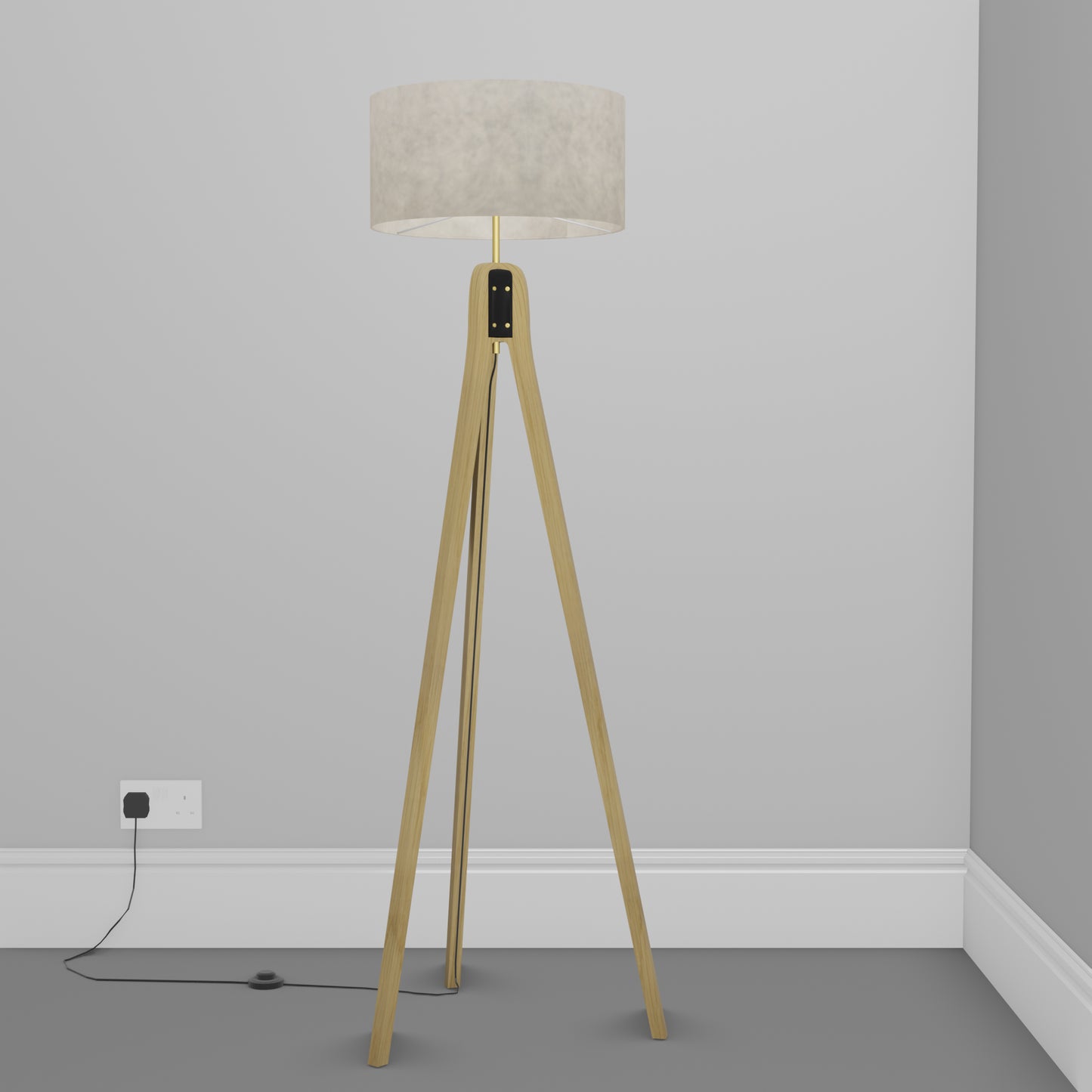 Oak Tripod Floor Lamp - P54 - Natural Lokta