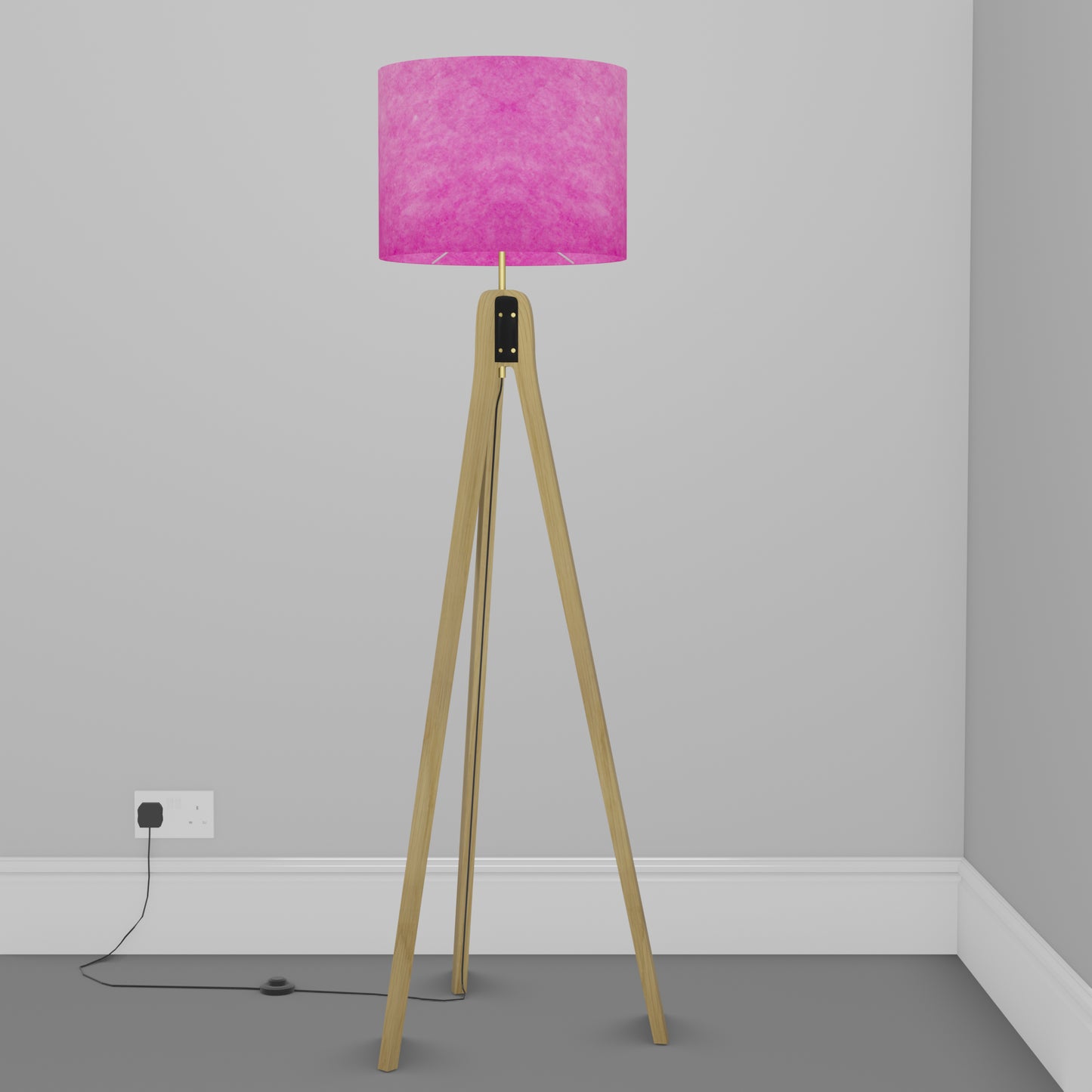 Oak Tripod Floor Lamp - P57 - Hot Pink Lokta