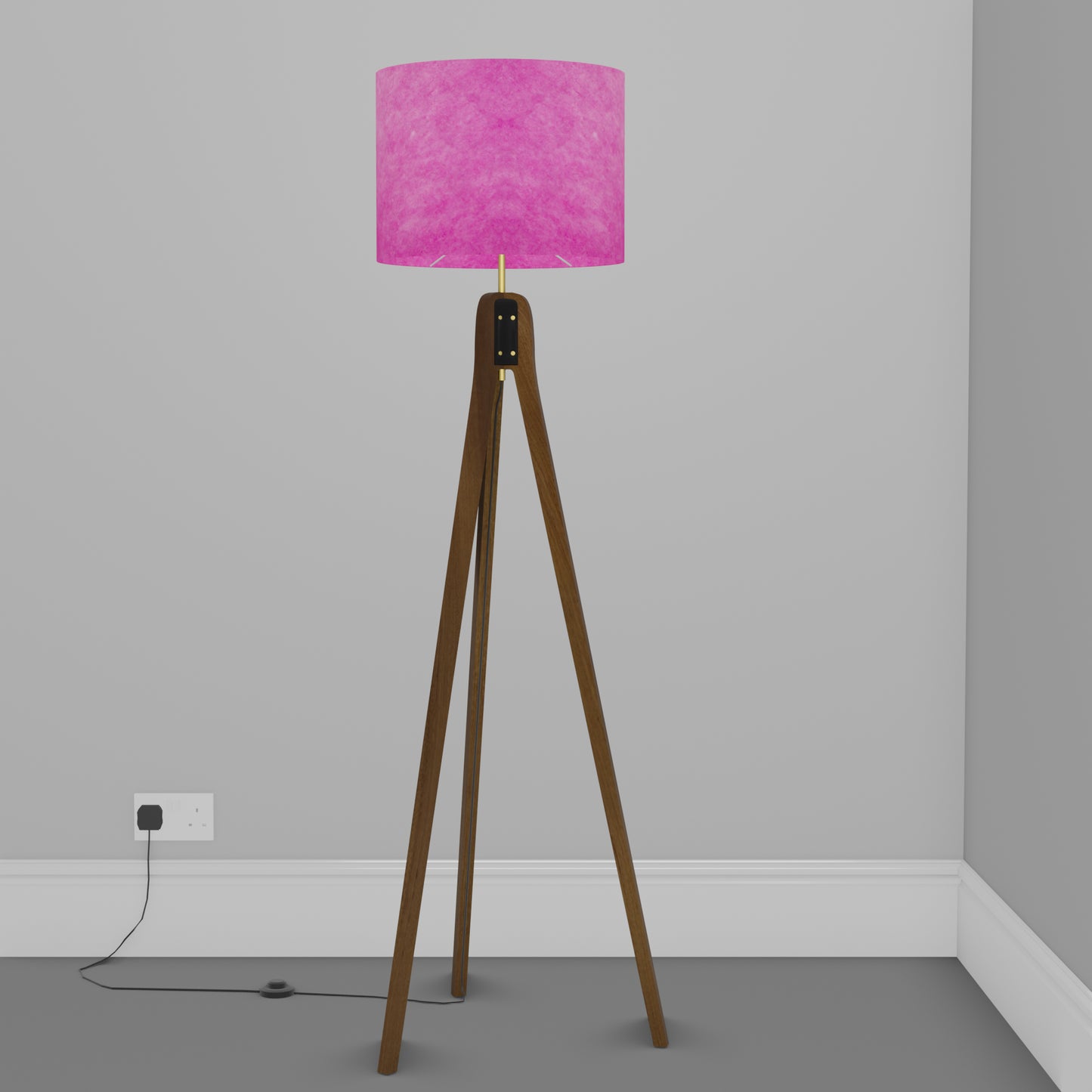 Sapele Tripod Floor Lamp - P57 - Hot Pink Lokta