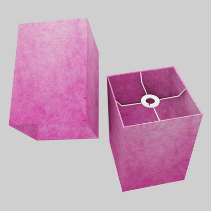 Square Lamp Shade - P57 - Hot Pink Lokta, 20cm(w) x 30cm(h) x 20cm(d)