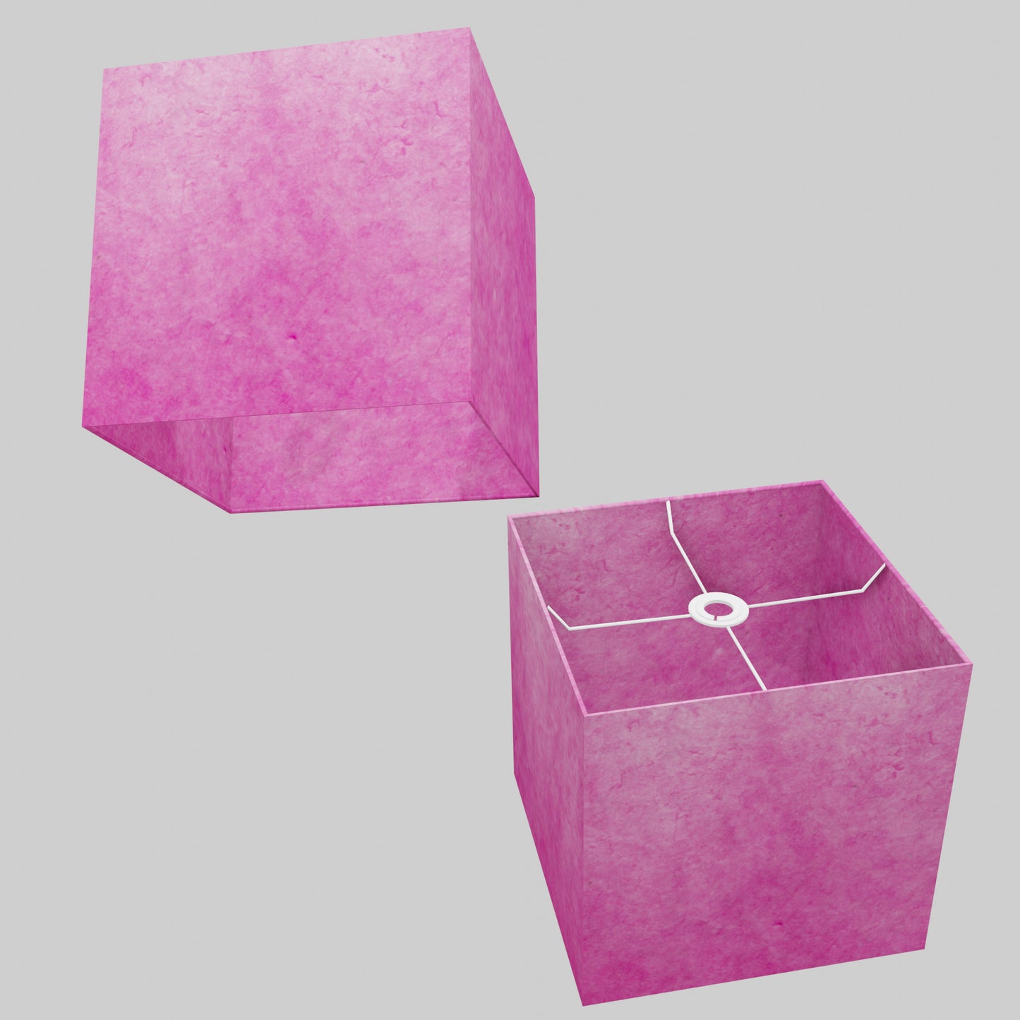 Square Lamp Shade - P57 - Hot Pink Lokta, 30cm(w) x 30cm(h) x 30cm(d)