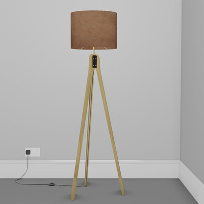 Oak Tripod Floor Lamp - P58 - Brown Lokta