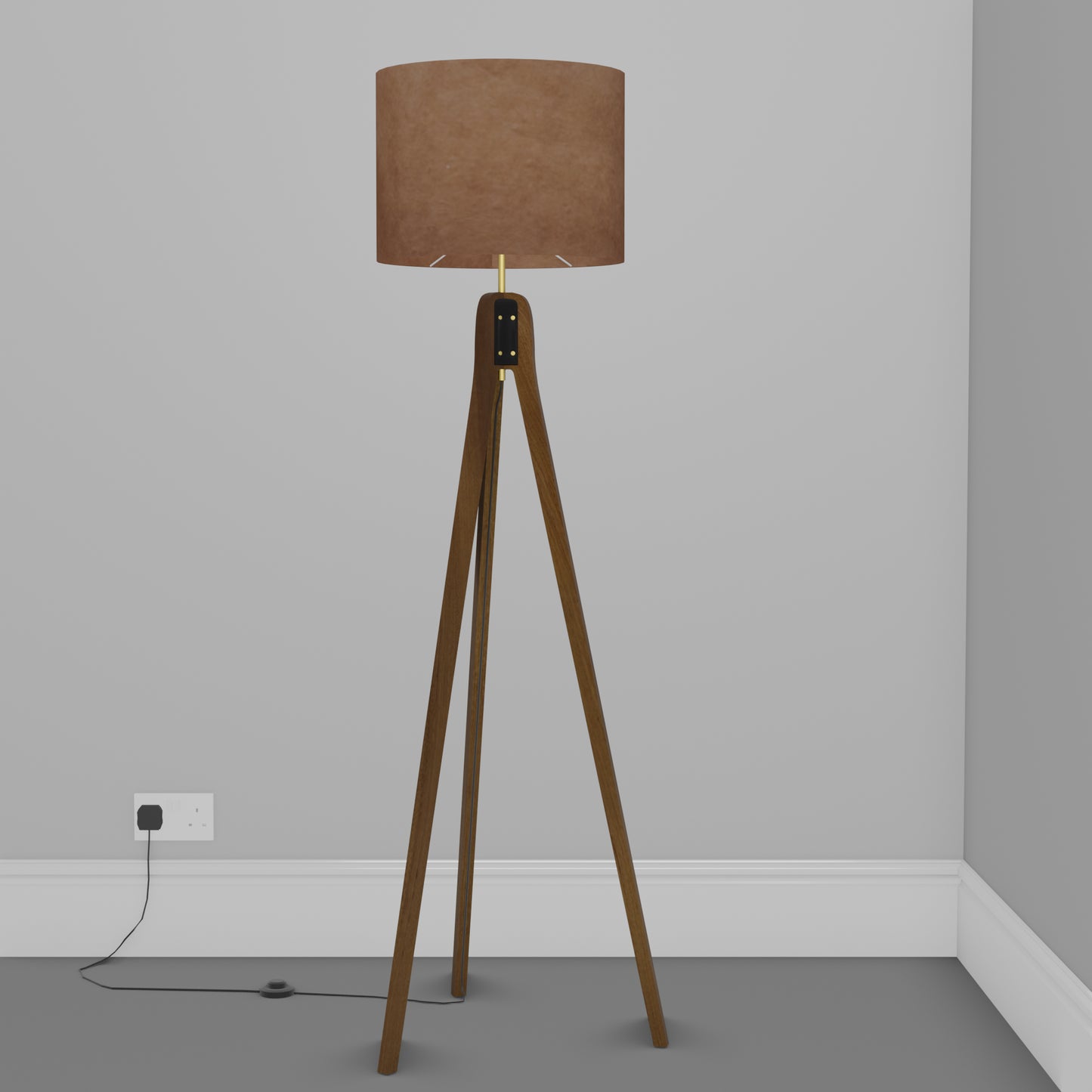Sapele Tripod Floor Lamp - P58 - Brown Lokta
