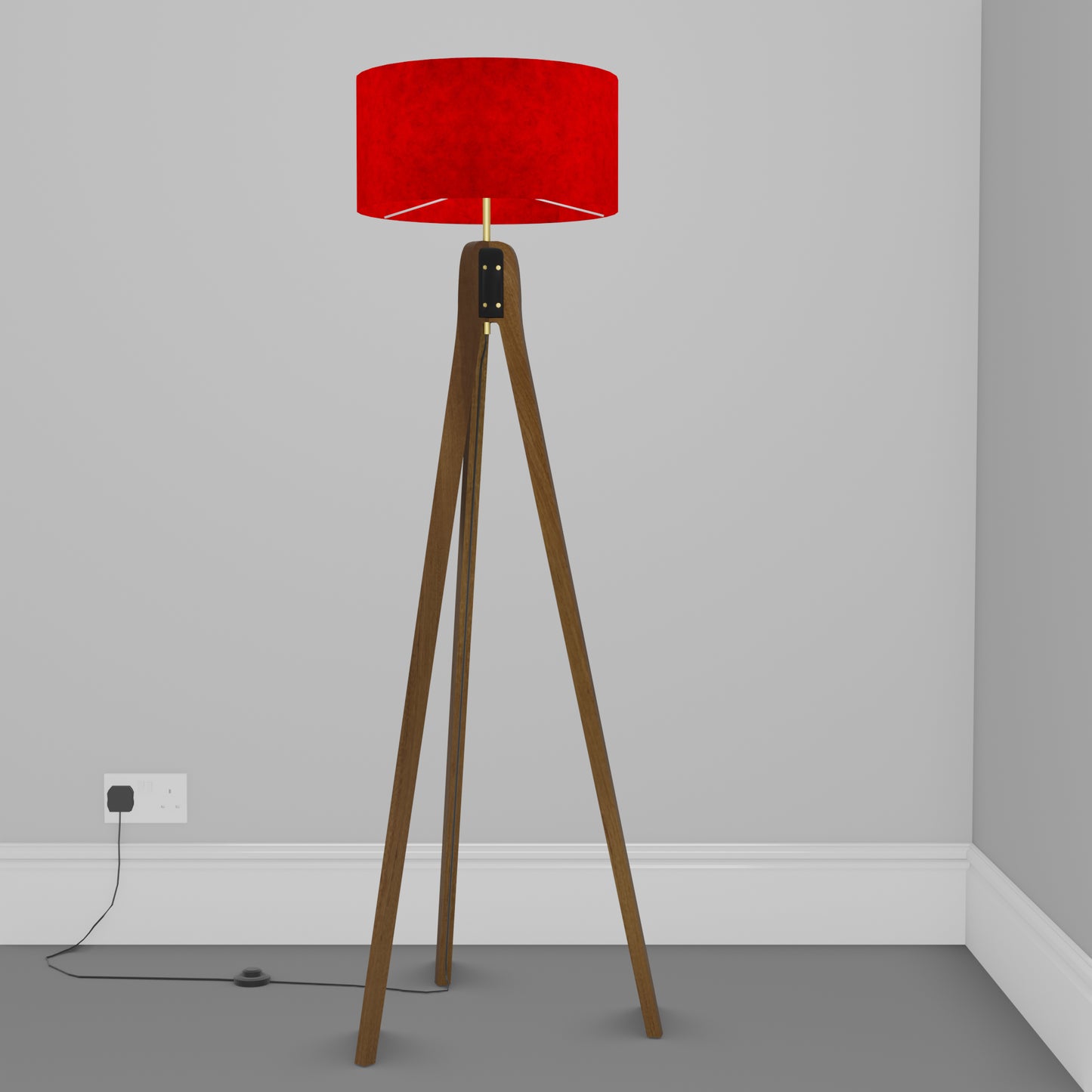 Sapele Tripod Floor Lamp - P60 - Red Lokta