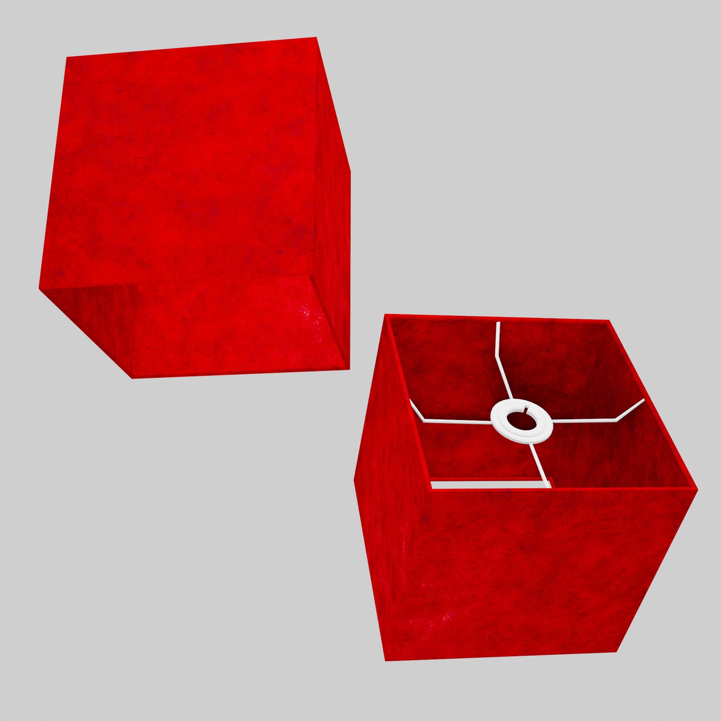 Square Lamp Shade - P60 - Red Lokta, 20cm(w) x 20cm(h) x 20cm(d)