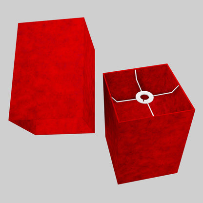 Square Lamp Shade - P60 - Red Lokta, 20cm(w) x 30cm(h) x 20cm(d)