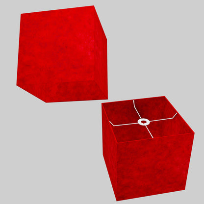 Square Lamp Shade - P60 - Red Lokta, 30cm(w) x 30cm(h) x 30cm(d)