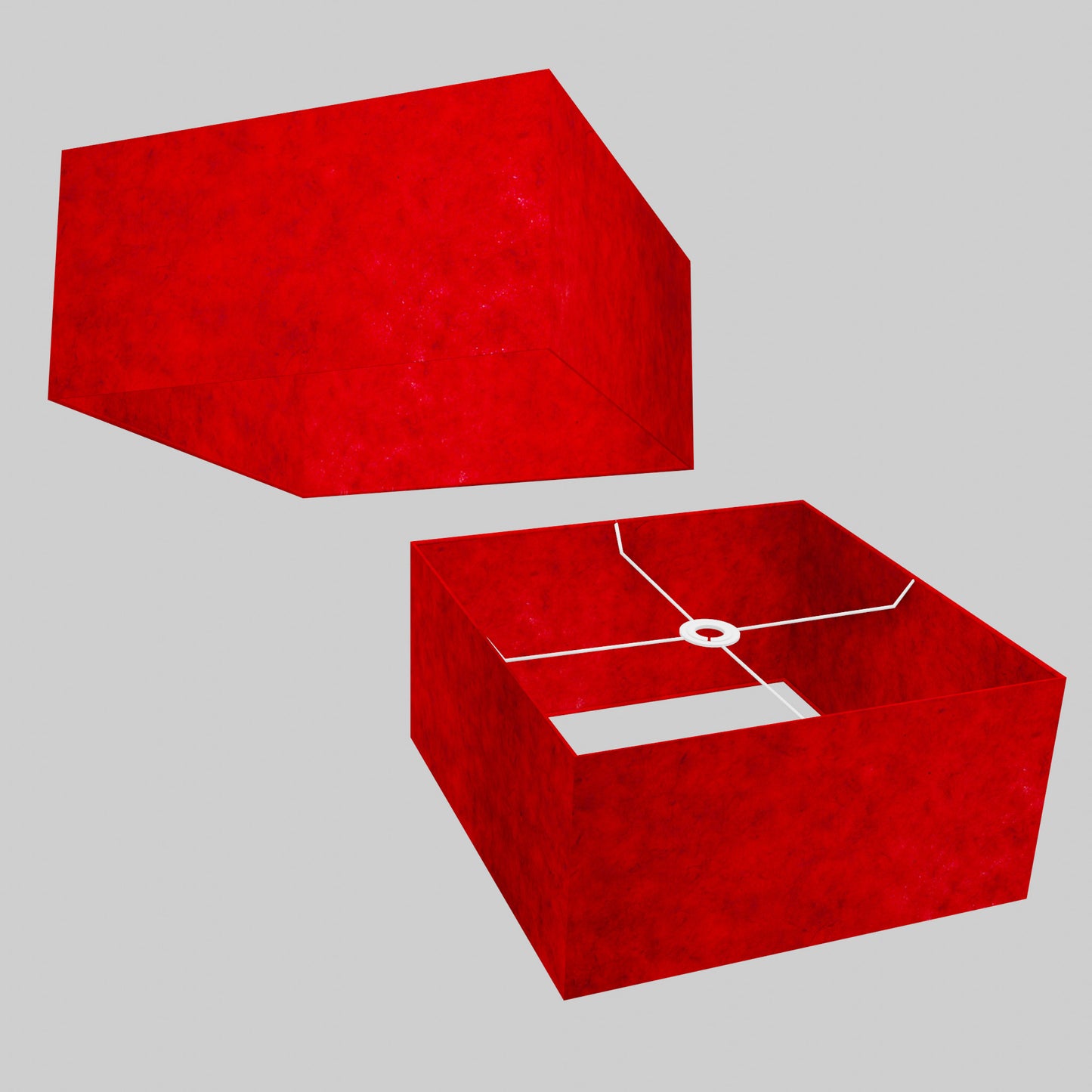 Square Lamp Shade - P60 - Red Lokta, 40cm(w) x 20cm(h) x 40cm(d)