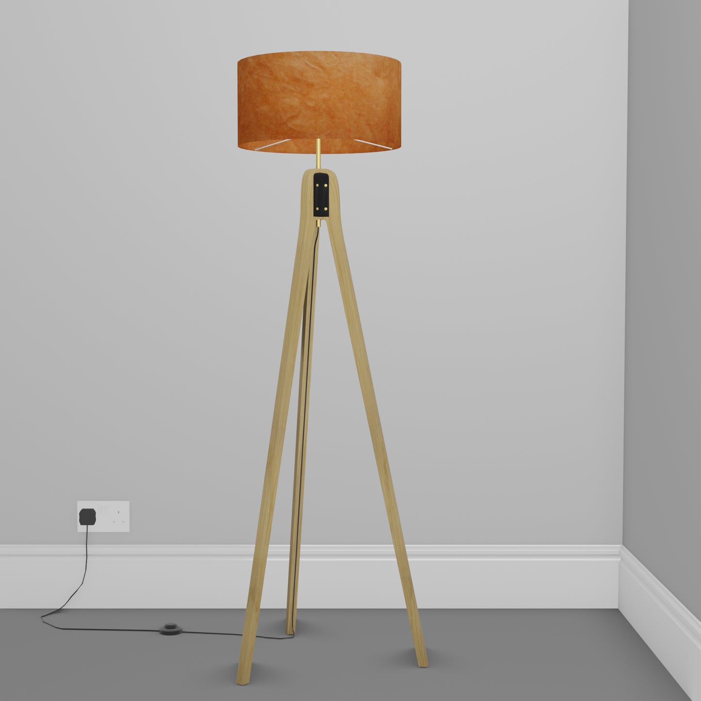 Oak Tripod Floor Lamp - P63 - Terracotta Lokta