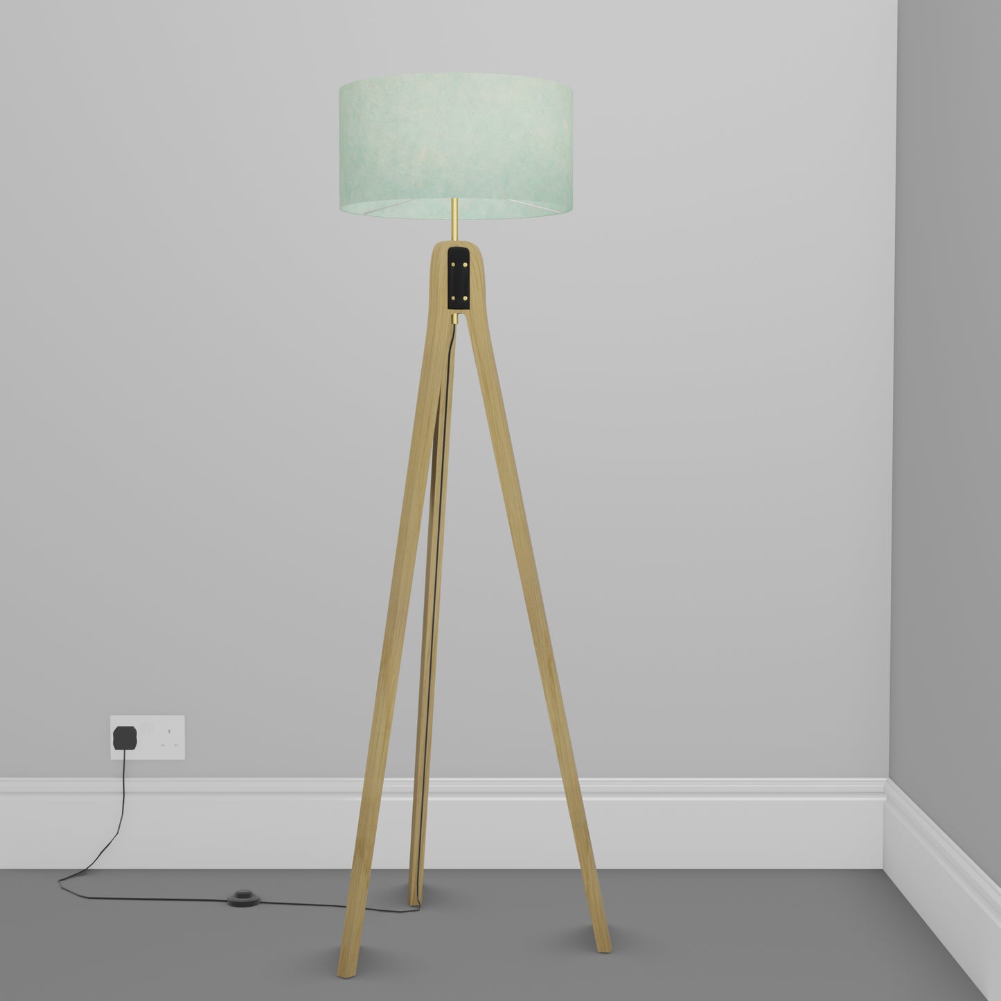 Oak Tripod Floor Lamp - P65 - Turquoise Lokta