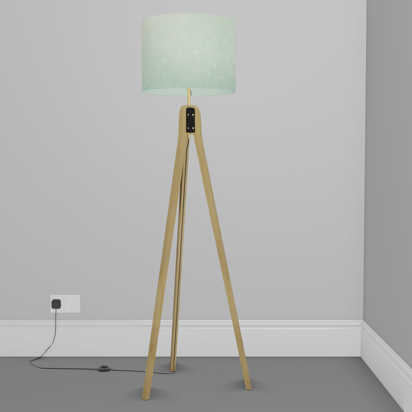 Oak Tripod Floor Lamp - P65 - Turquoise Lokta