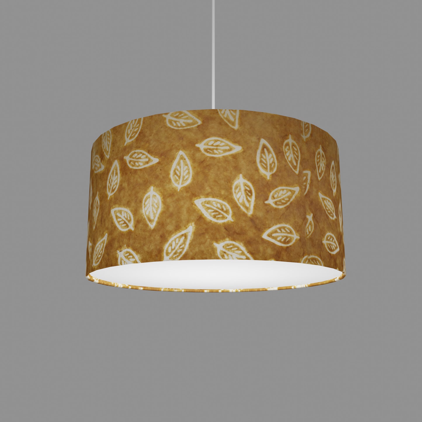 Drum Lamp Shade - P66 - Batik Leaf on Camel, 40cm(d) x 20cm(h)