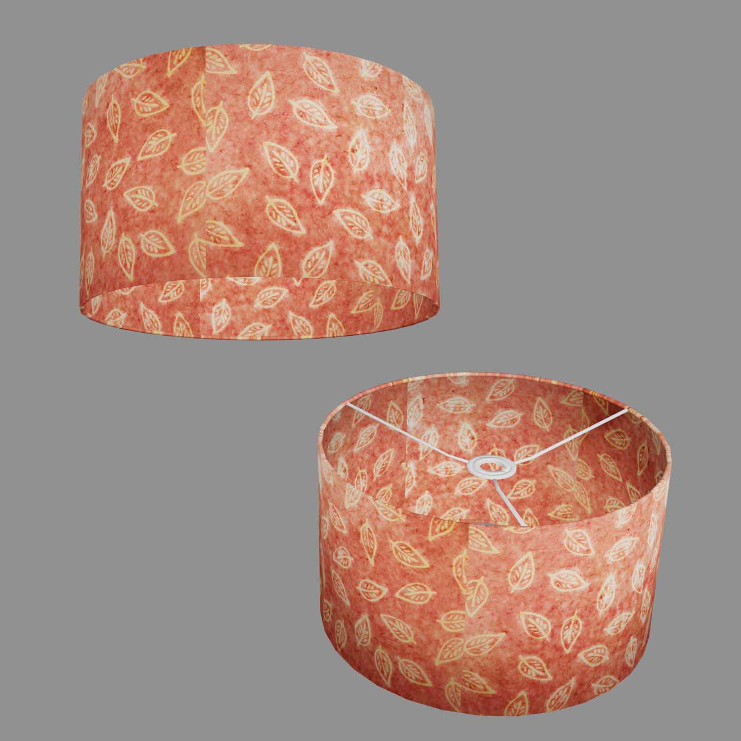 Drum Lamp Shade - P67 - Batik Leaf on Pink, 35cm(d) x 20cm(h)