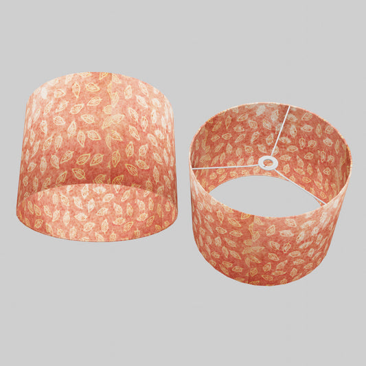 Drum Lamp Shade - P67 - Batik Leaf on Pink, 40cm(d) x 30cm(h)