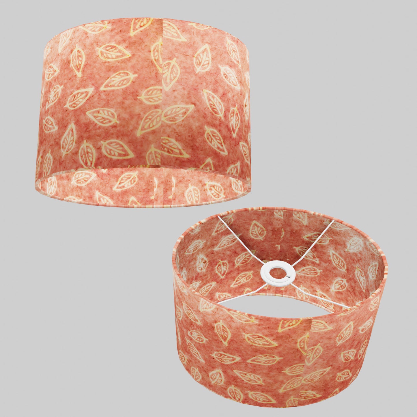 Oval Lamp Shade - P67 - Batik Leaf on Pink, 30cm(w) x 20cm(h) x 22cm(d)