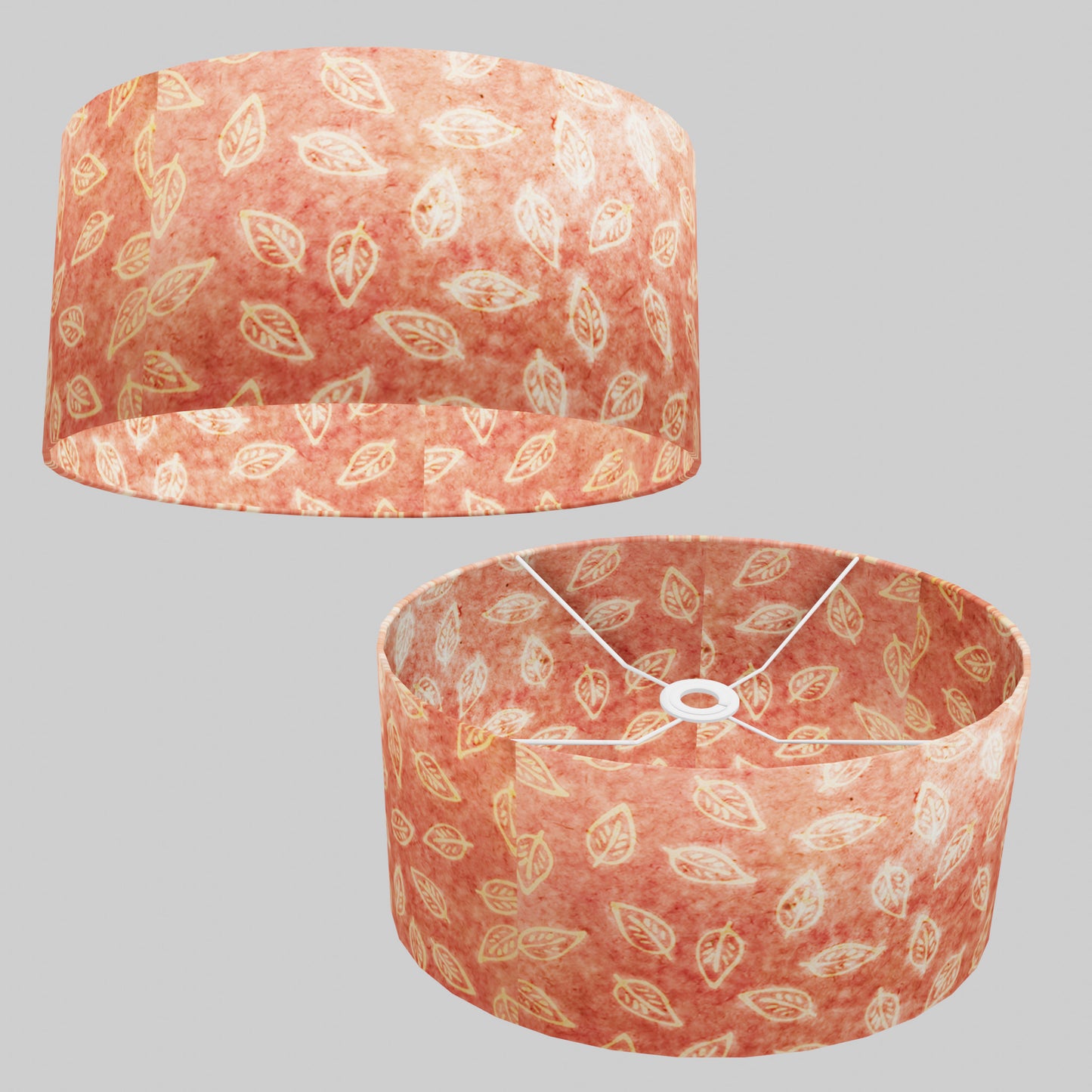Oval Lamp Shade - P67 - Batik Leaf on Pink, 40cm(w) x 20cm(h) x 30cm(d)
