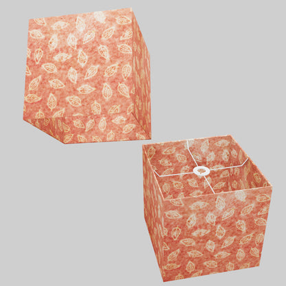 Square Lamp Shade - P67 - Batik Leaf on Pink, 30cm(w) x 30cm(h) x 30cm(d)