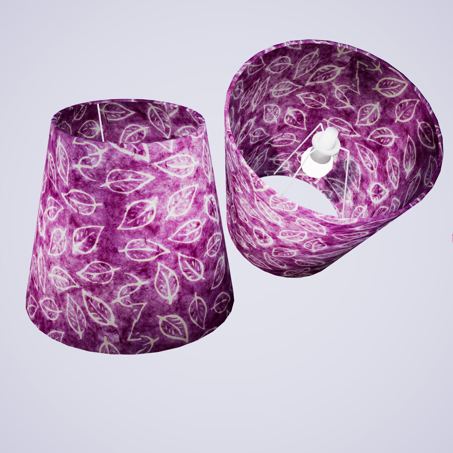 Conical Lamp Shade P68 - Batik Leaf on Purple, 23cm(top) x 35cm(bottom) x 31cm(height)
