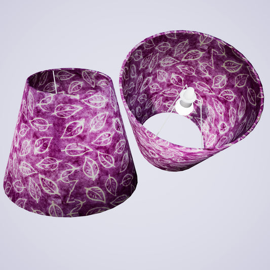 Conical Lamp Shade P68 - Batik Leaf on Purple, 23cm(top) x 40cm(bottom) x 31cm(height)