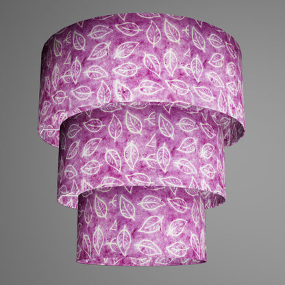 3 Tier Lamp Shade - P68 - Batik Leaf on Purple, 50cm x 20cm, 40cm x 17.5cm & 30cm x 15cm