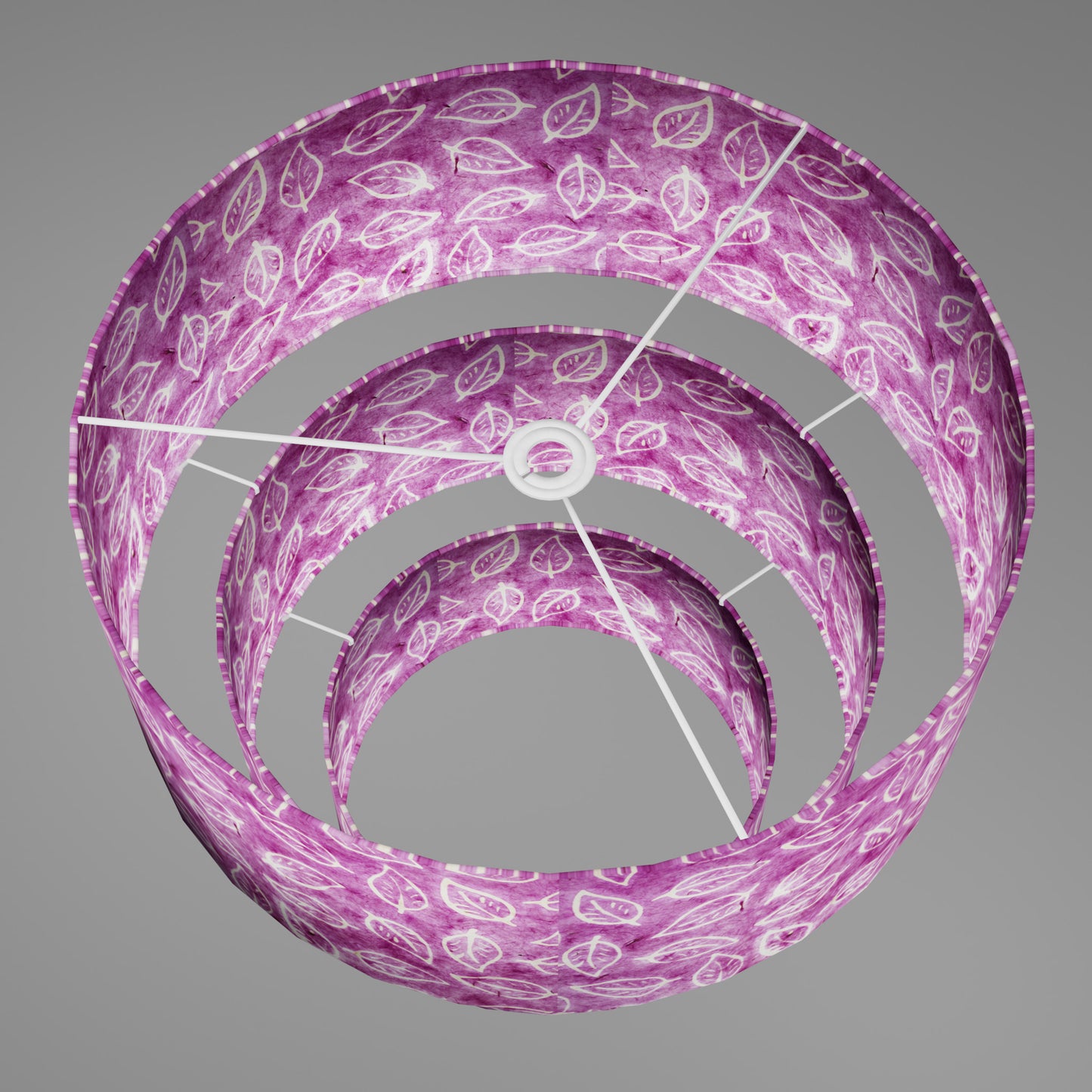 3 Tier Lamp Shade - P68 - Batik Leaf on Purple, 50cm x 20cm, 40cm x 17.5cm & 30cm x 15cm