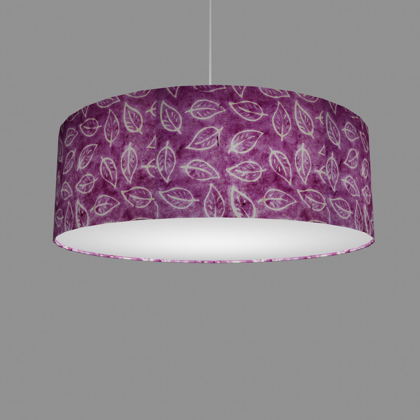 Drum Lamp Shade - P68 - Batik Leaf on Purple, 60cm(d) x 20cm(h)