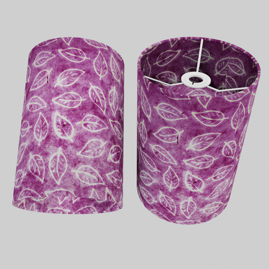 Drum Lamp Shade - P68 - Batik Leaf on Purple, 20cm(d) x 30cm(h)