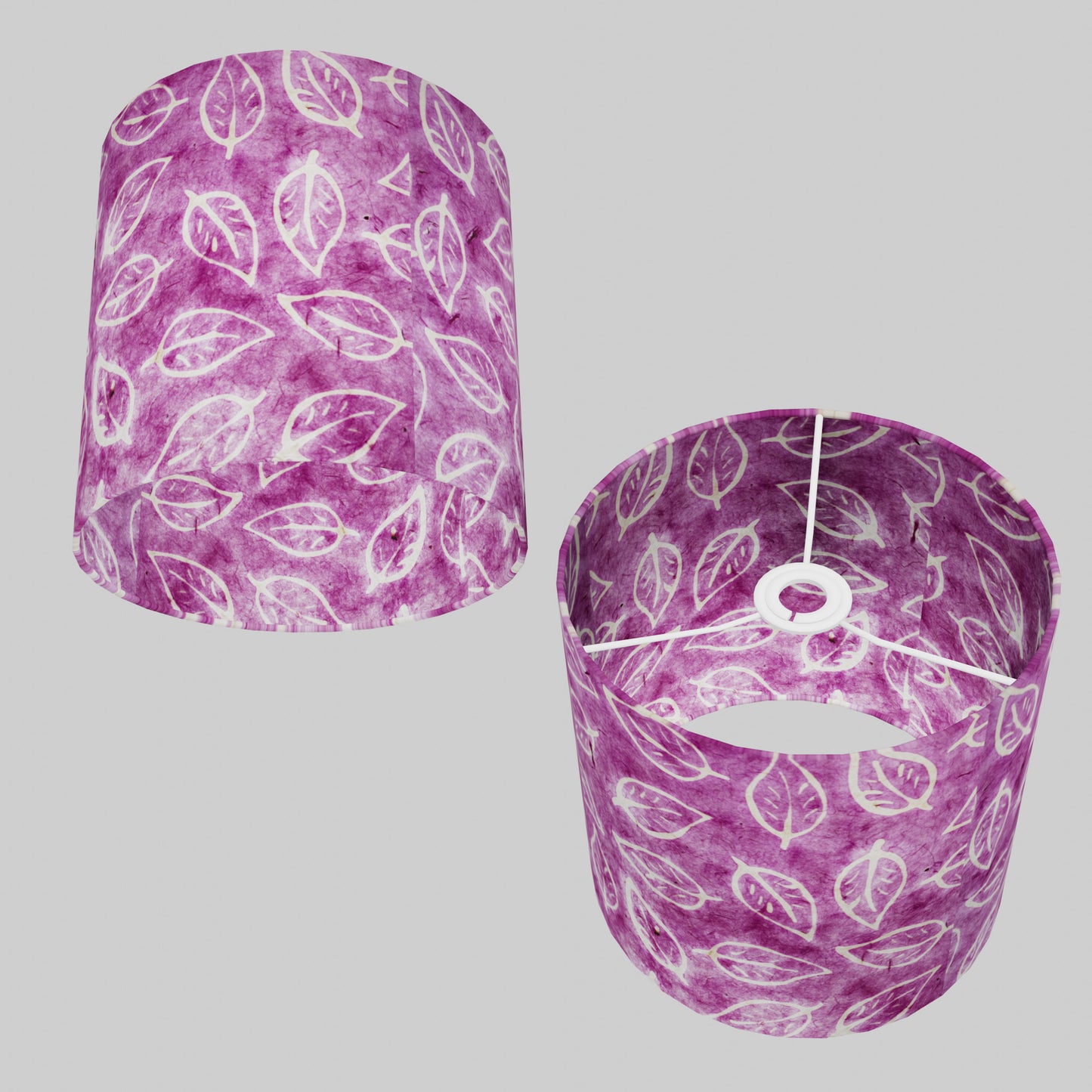 Drum Lamp Shade - P68 - Batik Leaf on Purple, 25cm x 25cm
