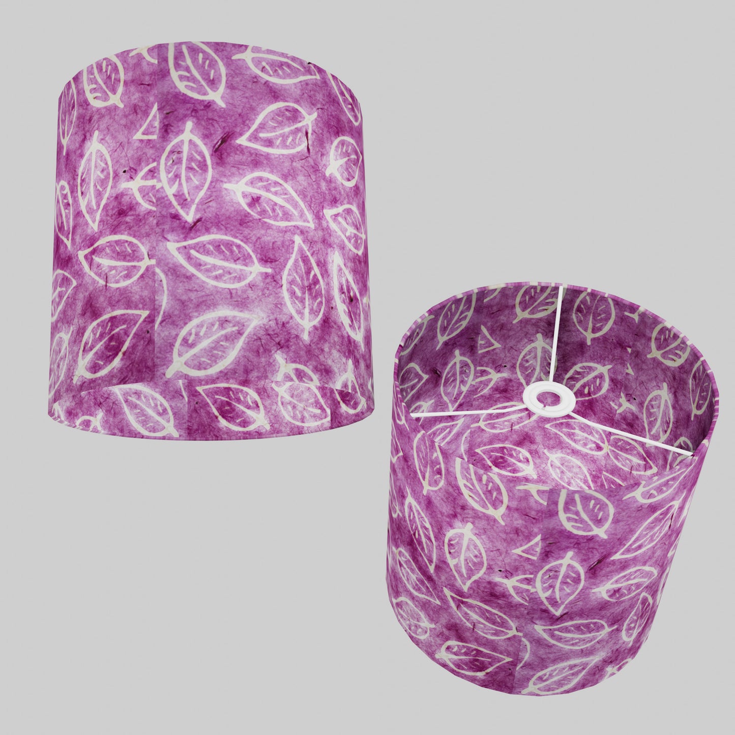 Drum Lamp Shade - P68 - Batik Leaf on Purple, 30cm(d) x 30cm(h)