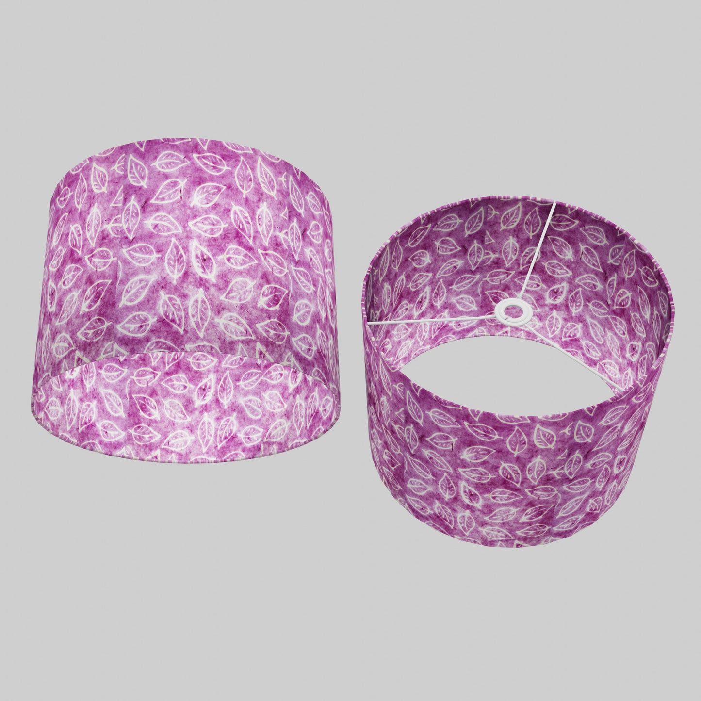 Drum Lamp Shade - P68 - Batik Leaf on Purple, 40cm(d) x 30cm(h)