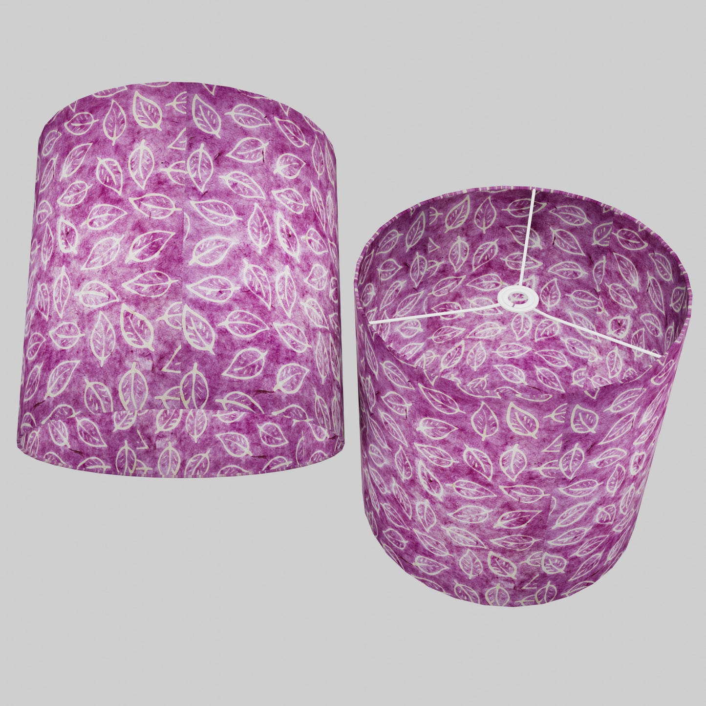 Drum Lamp Shade - P68 - Batik Leaf on Purple, 40cm(d) x 40cm(h)