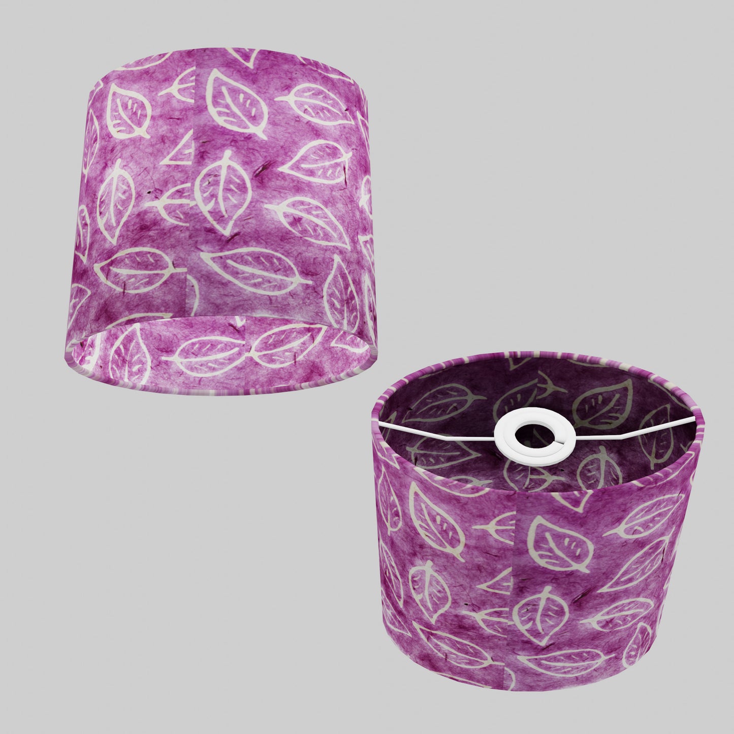 Oval Lamp Shade - P68 - Batik Leaf on Purple, 20cm(w) x 20cm(h) x 13cm(d)