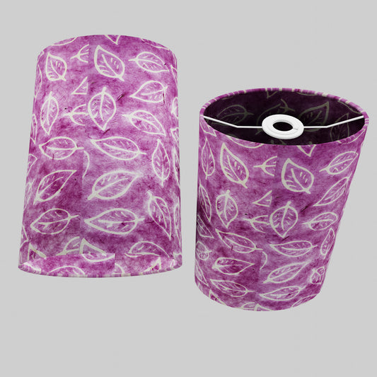 Oval Lamp Shade - P68 - Batik Leaf on Purple, 20cm(w) x 30cm(h) x 13cm(d)