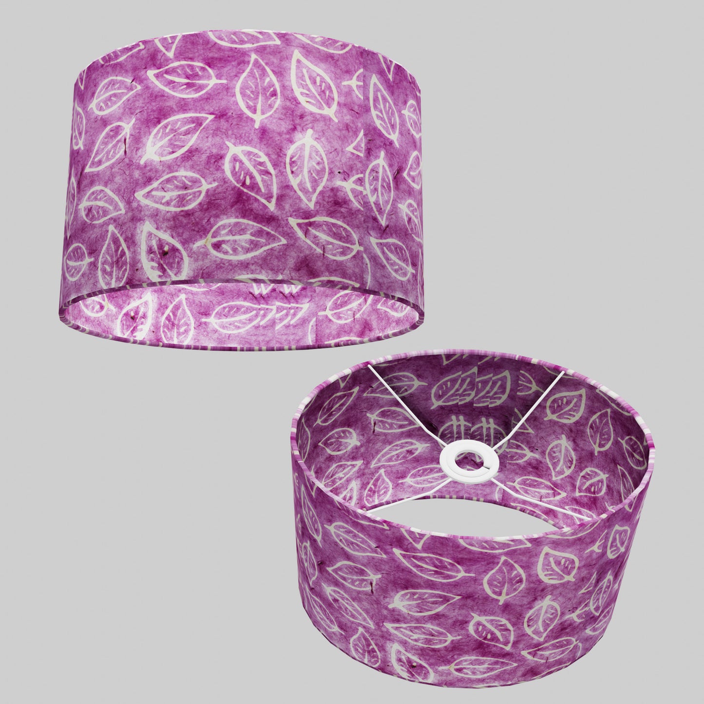 Oval Lamp Shade - P68 - Batik Leaf on Purple, 30cm(w) x 20cm(h) x 22cm(d)