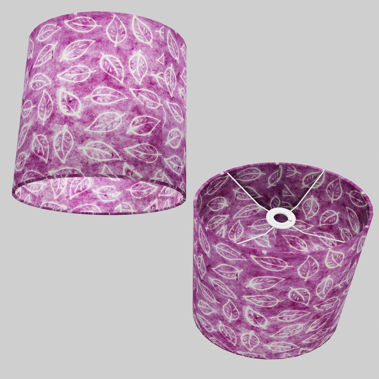 Oval Lamp Shade - P68 - Batik Leaf on Purple, 30cm(w) x 30cm(h) x 22cm(d)