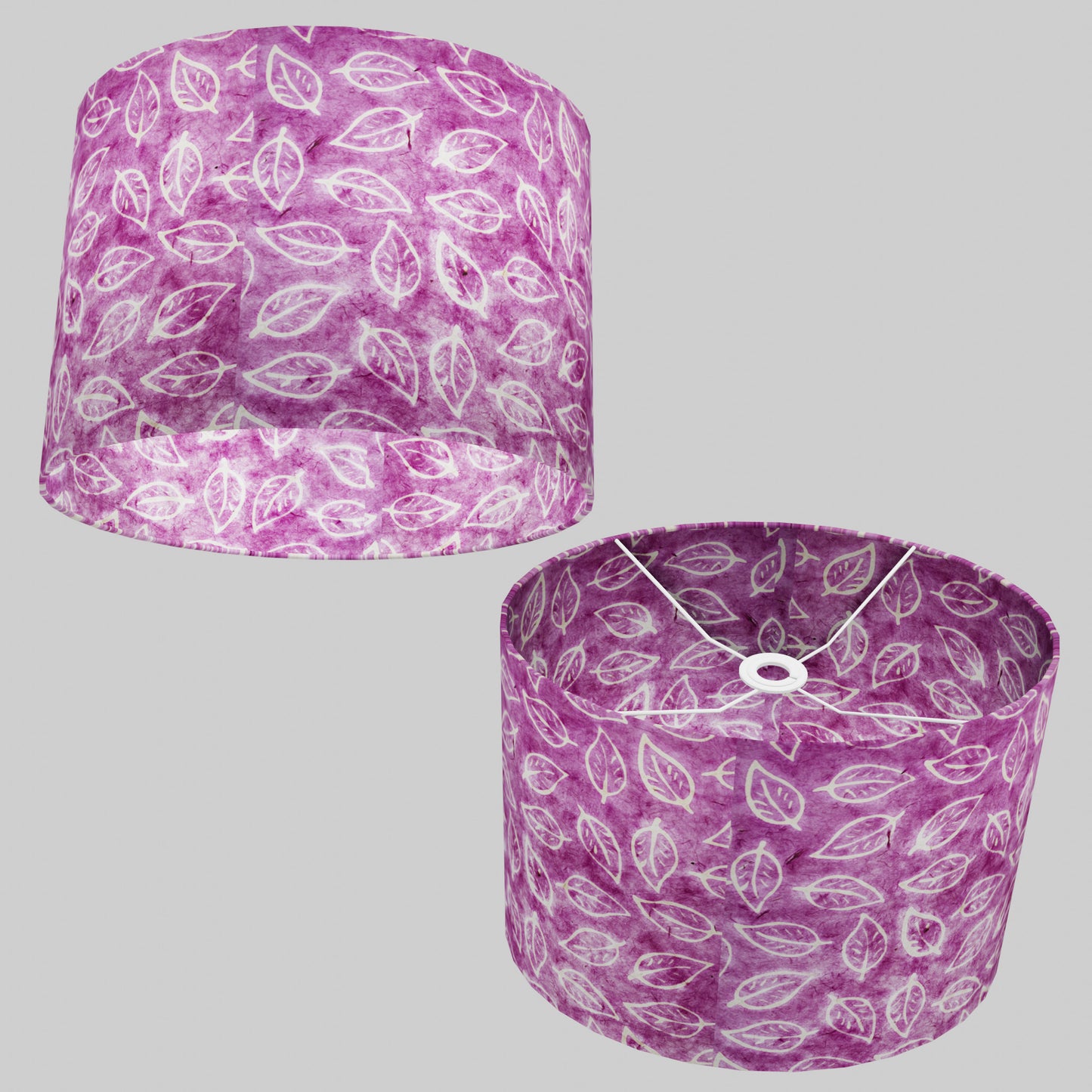 Oval Lamp Shade - P68 - Batik Leaf on Purple, 40cm(w) x 30cm(h) x 30cm(d)