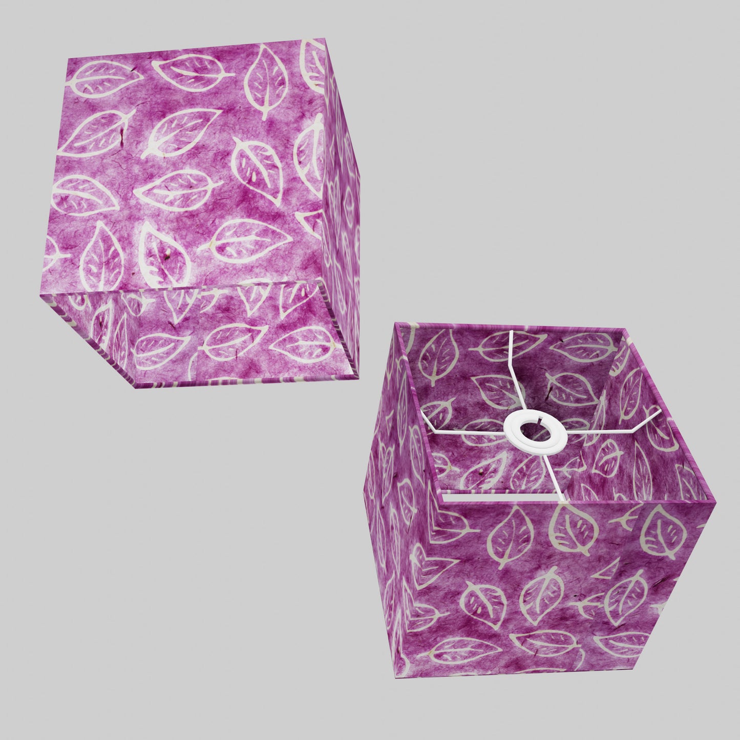 Square Lamp Shade - P68 - Batik Leaf on Purple, 20cm(w) x 20cm(h) x 20cm(d)