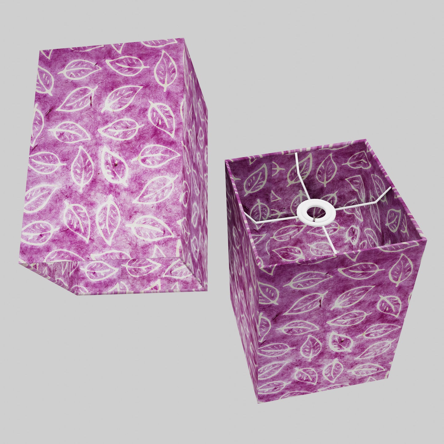 Square Lamp Shade - P68 - Batik Leaf on Purple, 20cm(w) x 30cm(h) x 20cm(d)